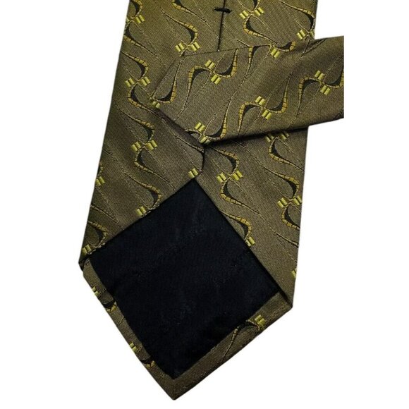 RENÉ LEZARD Men's 100% Silk Necktie LUXURY Tie Green Geometric W:3.5" EUC - Picture 5 of 5